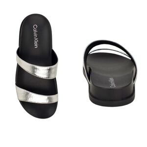 Calvin Klein Metallic Silver Slide Sandals